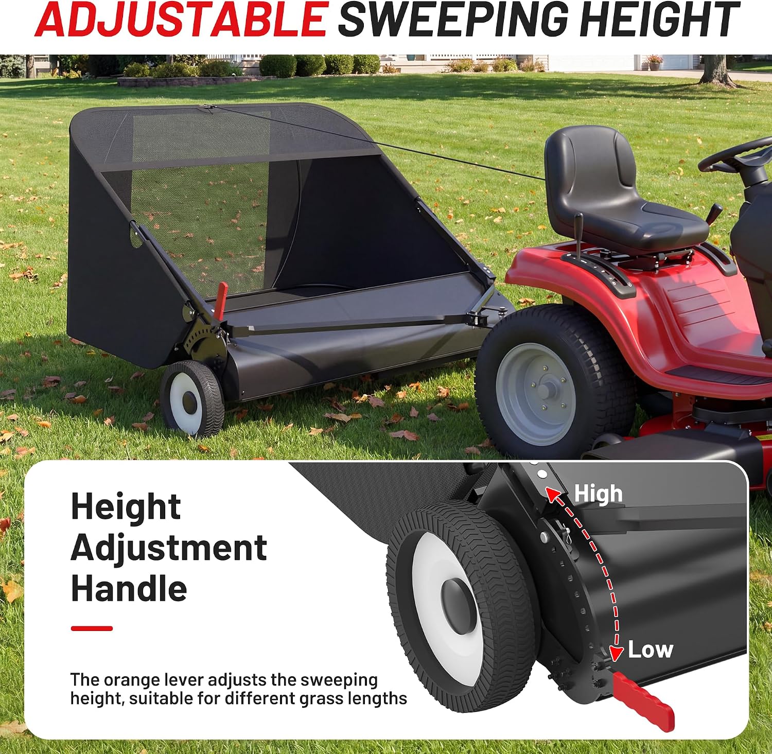 52 Inch Tow Behind Lawn Sweeper with 26 Cu Ft Hopper