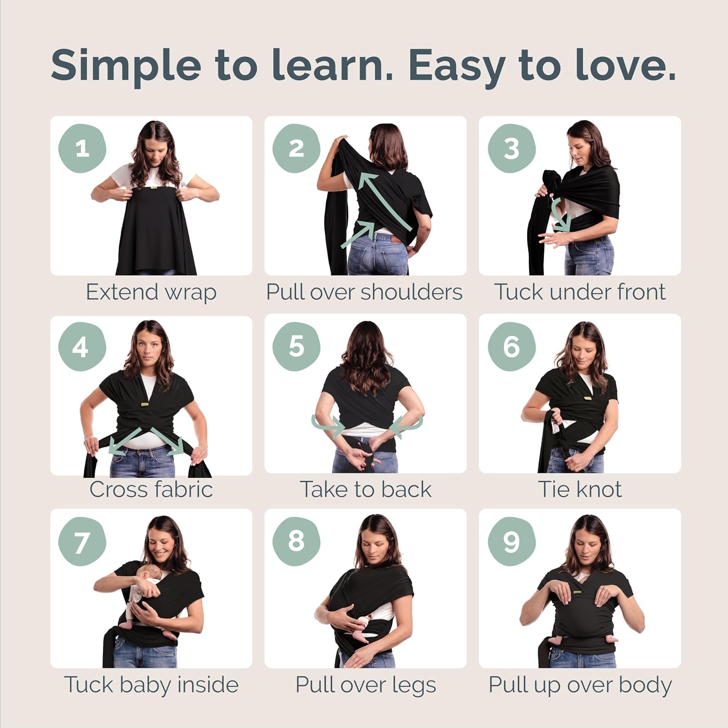 Baby Wrap Carrier - Stretch Cotton Newborn Sling, Black | Breathable, Hands-Free Babywearing Carrier Wrap; ergonomic