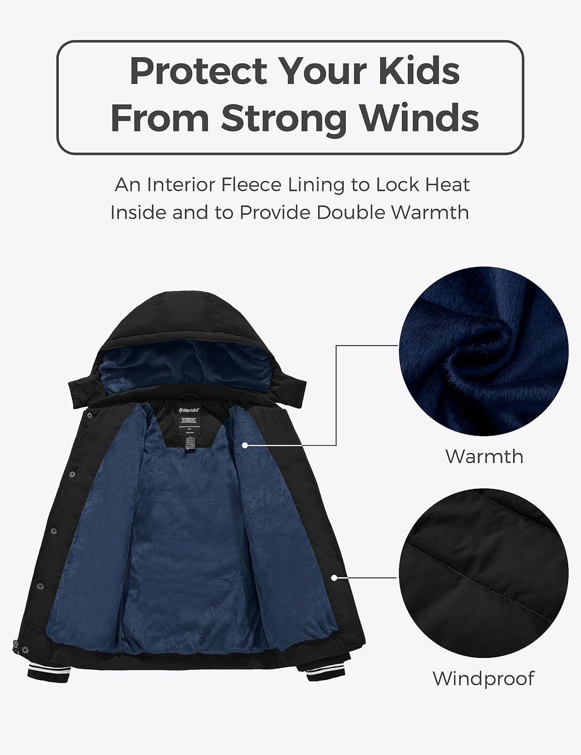 Boys' Winter Coat Waterproof Puffer Jacket with Removable Hood | 5000mm Waterproof,Windproof,Fleece-Lined,Machine
