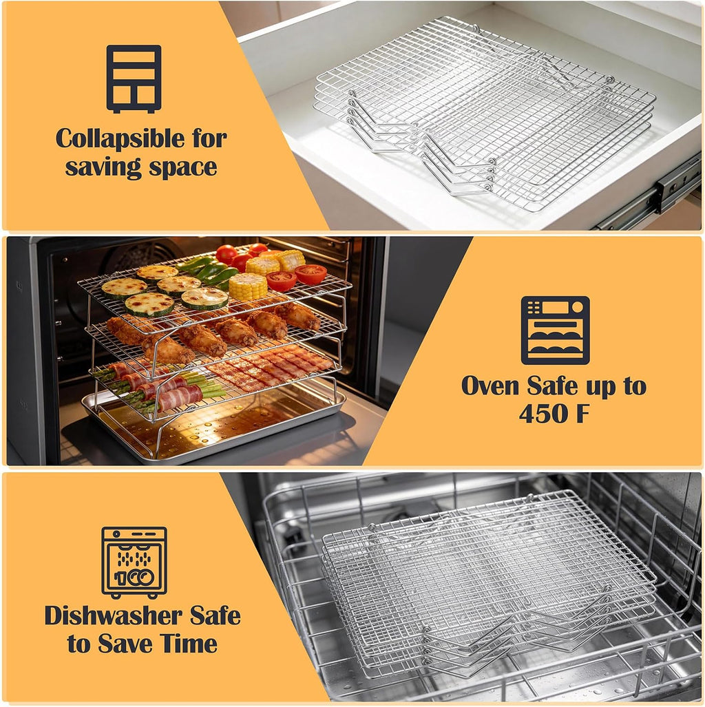 4 Tier Stackable Cooling Racks for Cooking and Baking, 15" x 10"