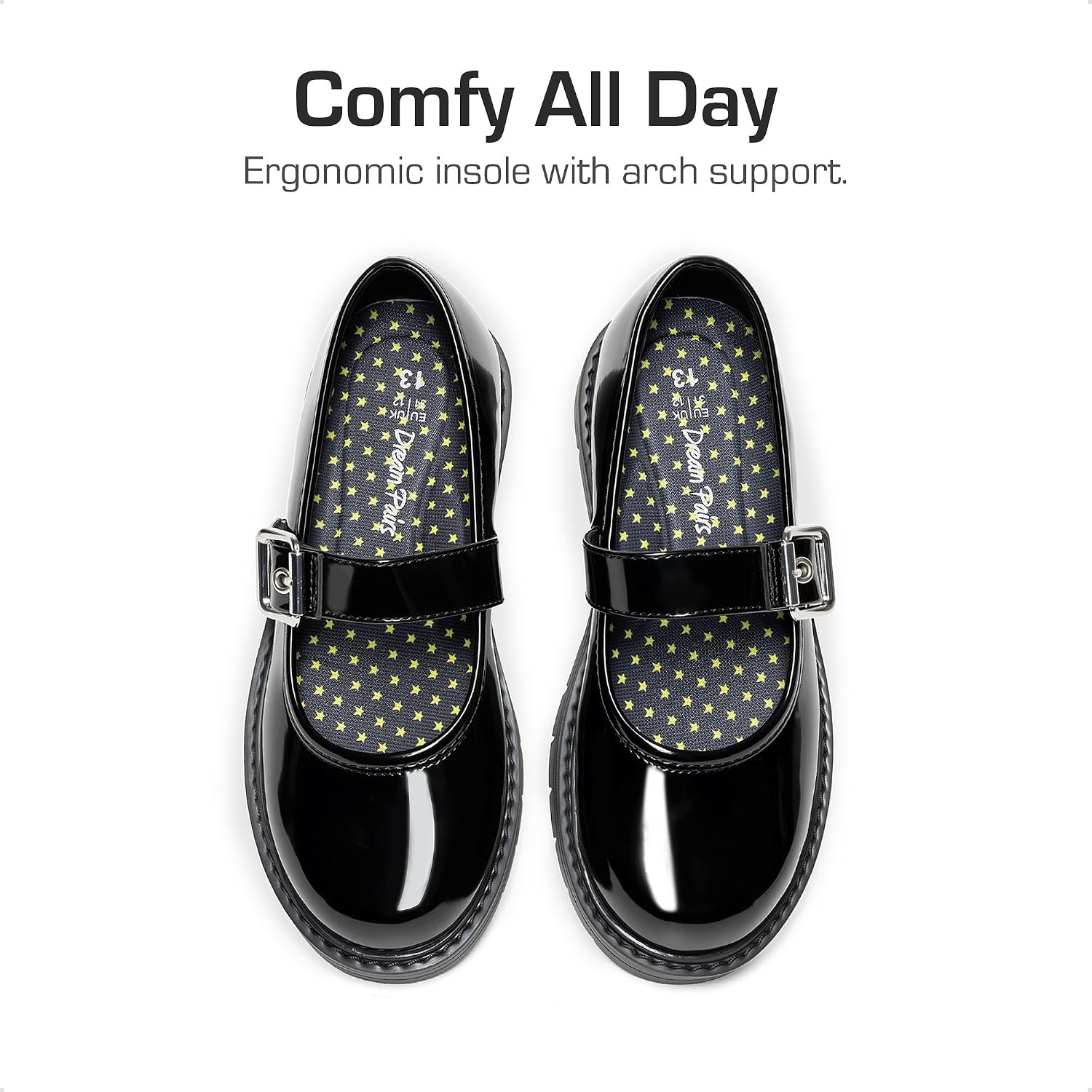 Girls Mary Jane School Uniform Shoes | Platform Hook and Loop with Arch Support Insole Roomy Round Toe Chunky Oxford
