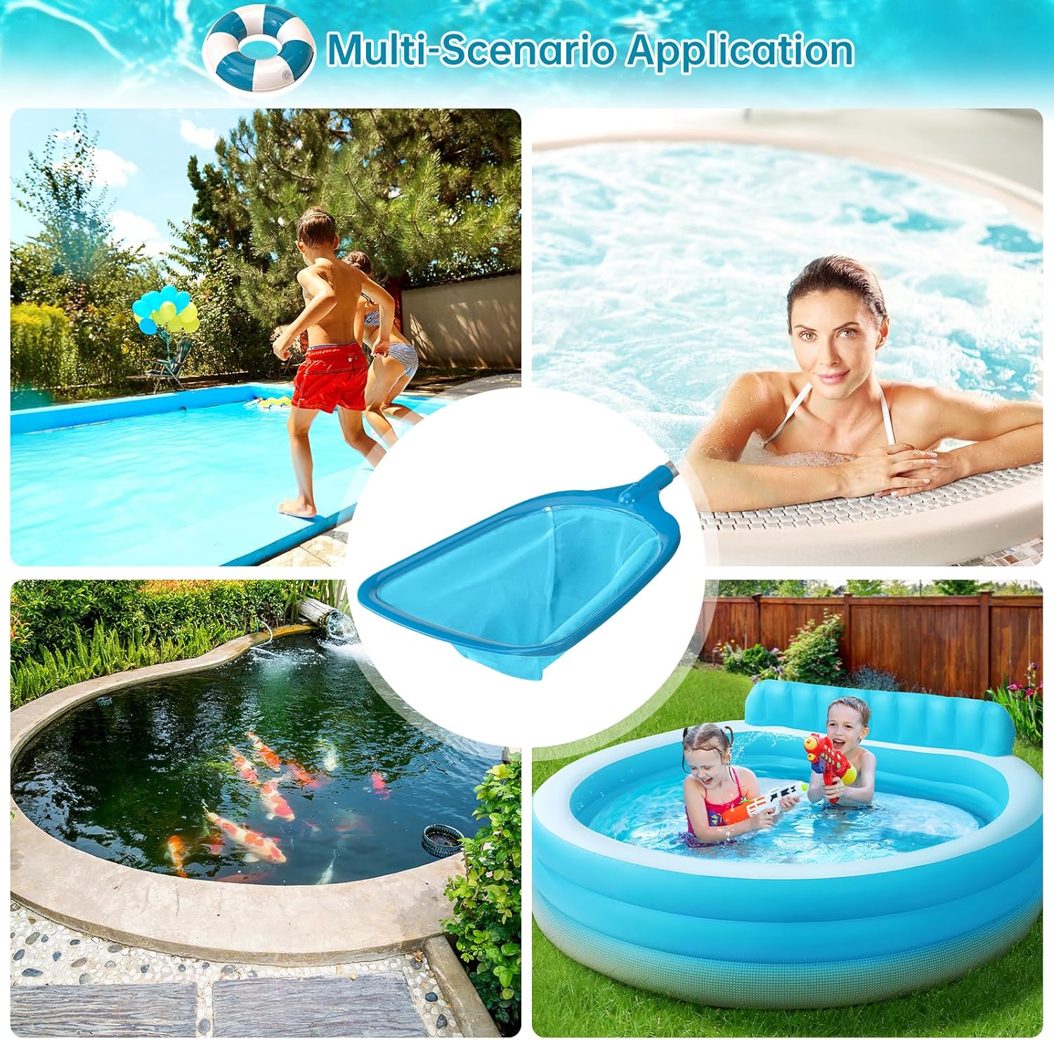 Pool Net, Professional Swimming Pool & Hot Tub Skimmer Net Accessories, Pool Leaf Rake Cleaning Tool with Pole, Fine