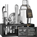 Mixology Bartender Kit with Stand - 15 Piece Bar Tool Set, Silver Bar Set Cocktail Shaker Set for Drink Mixing