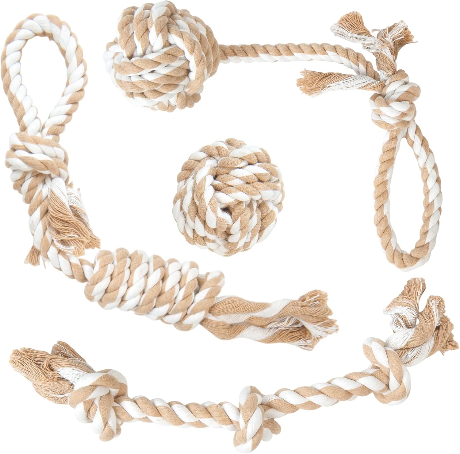 Dog Rope Toys 4 Pack, Puppy Teething Sturdy Cotton Chew Tug Ropes Indoor/Outdoor, Exercise Interactive Tug O'War Toys