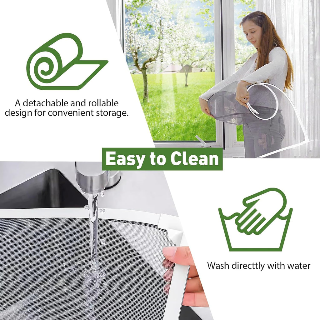 Adjustable Magnetic Window Screen Max 39" x 59", White Frame