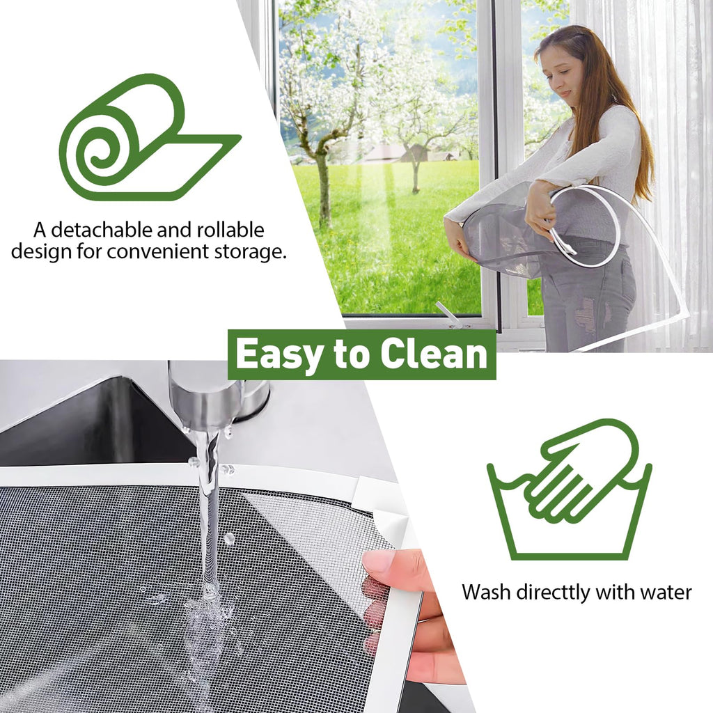 Adjustable Magnetic Window Screen Max 47" x 75", White Frame