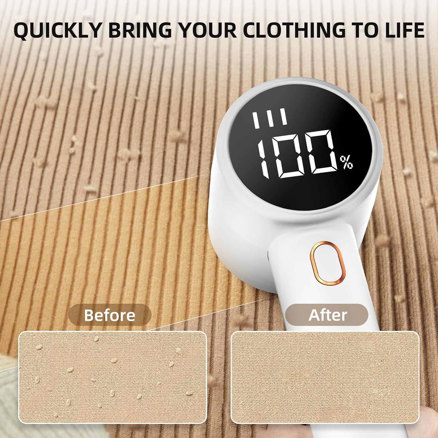 Fabric Shaver, Lint Remover Rechargeable, Electric Portable Sweater Defuzzer with 3 Speeds, 6 Leaf Blades, Digital
