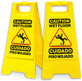 Caution Wet Floor Sign, 24 Inch Folding A Frame, Bilingual, 2 Pack | Bright Yellow Double Sided Warning Sign for