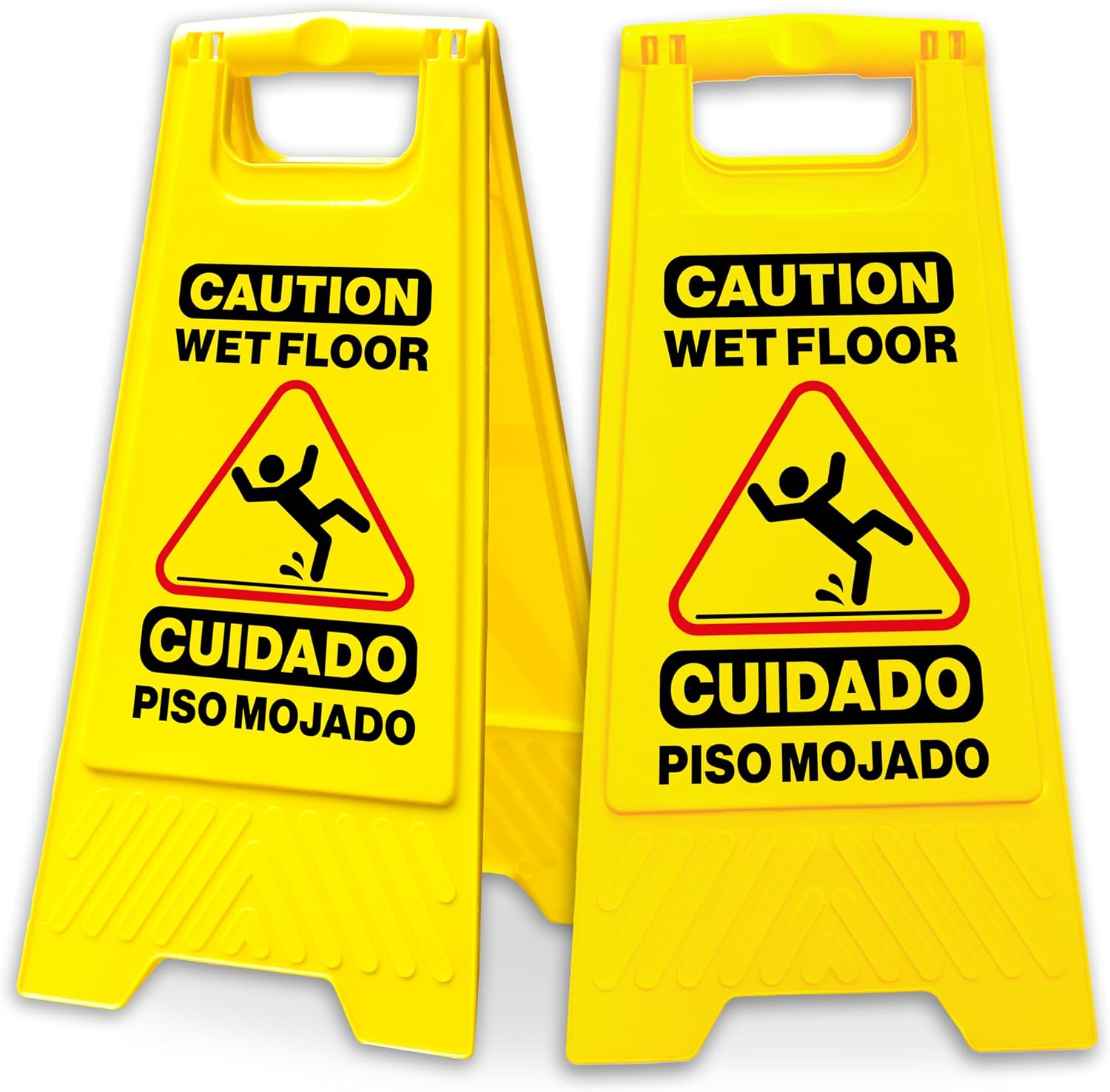 Caution Wet Floor Sign, 24 Inch Folding A Frame, Bilingual, 2 Pack | Bright Yellow Double Sided Warning Sign for
