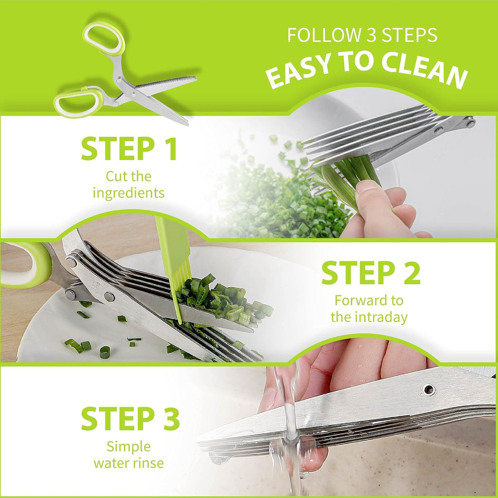 Herb Scissors with 5 Blades & Cleaning Kit, Stainless Steel Kitchen Shears for Herbs, Lettuce, Cilantro, Dishwasher