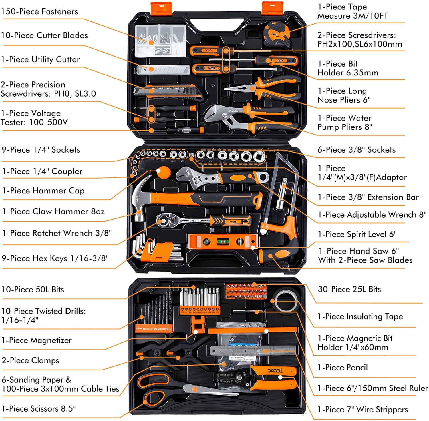 368 Piece Home Repair Tool Kit with Drawer Toolbox, Includes Hammer, Pliers, Screwdrivers, Wrench, Tape Measure &