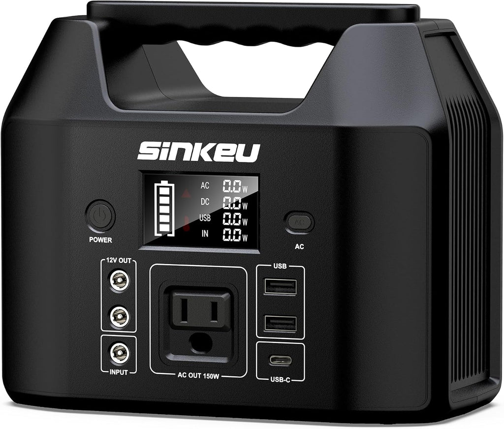 Portable Power Station 122.8Wh, 150W Power Bank with AC Outlet | SinKeu LiFePO4 Battery Solar Generator for Home Use