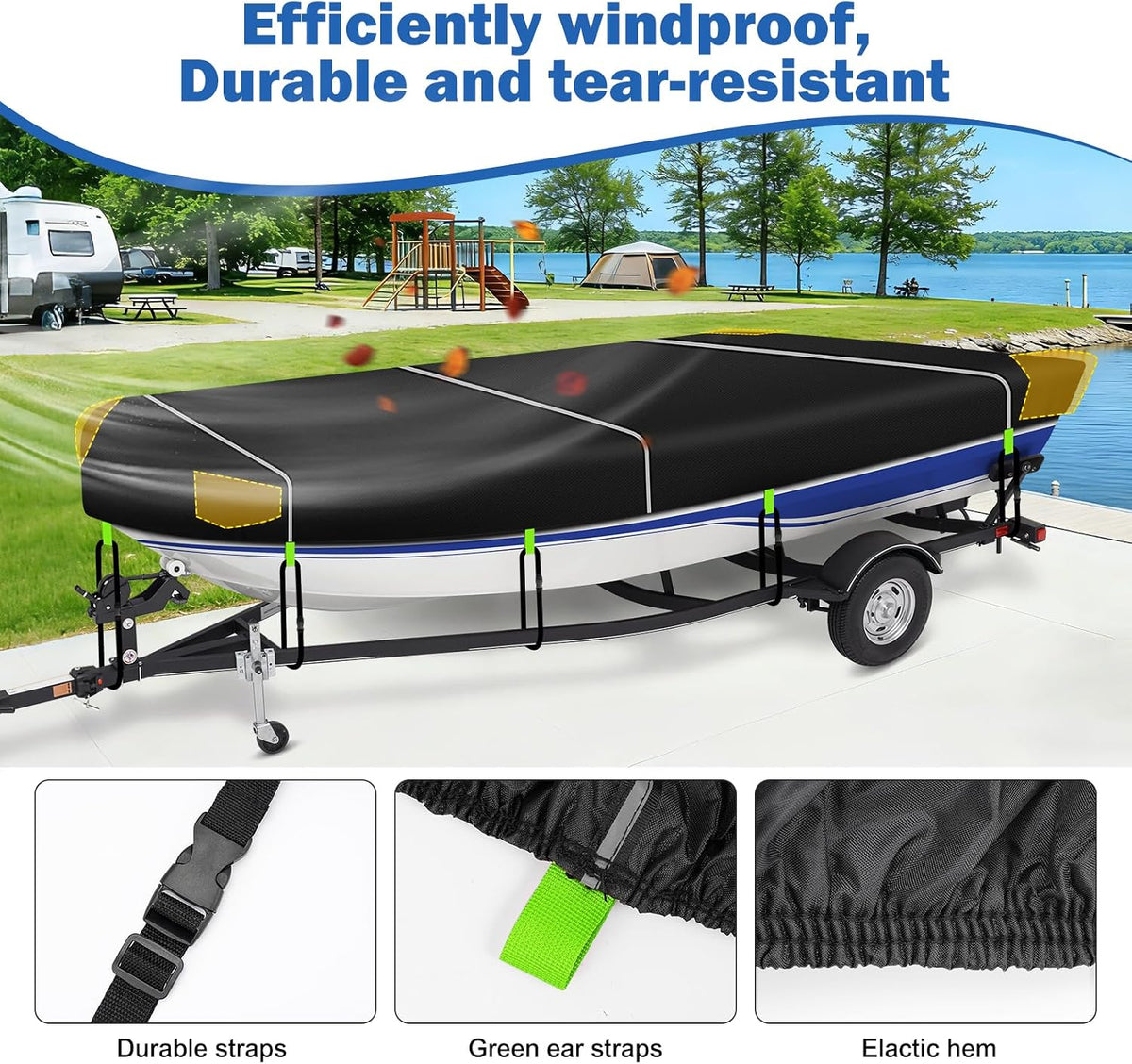 900D Oxford Jon Boat Cover 14-16FT, Waterproof Trailerable | 10 Windproof Heavy Duty Straps,Waterproof All-Weather