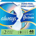 Infinity Feminine Pads for Women, Flexfoam Pads with Wings, Size 2, Heavy Absorbency, Unscented, 46 Count