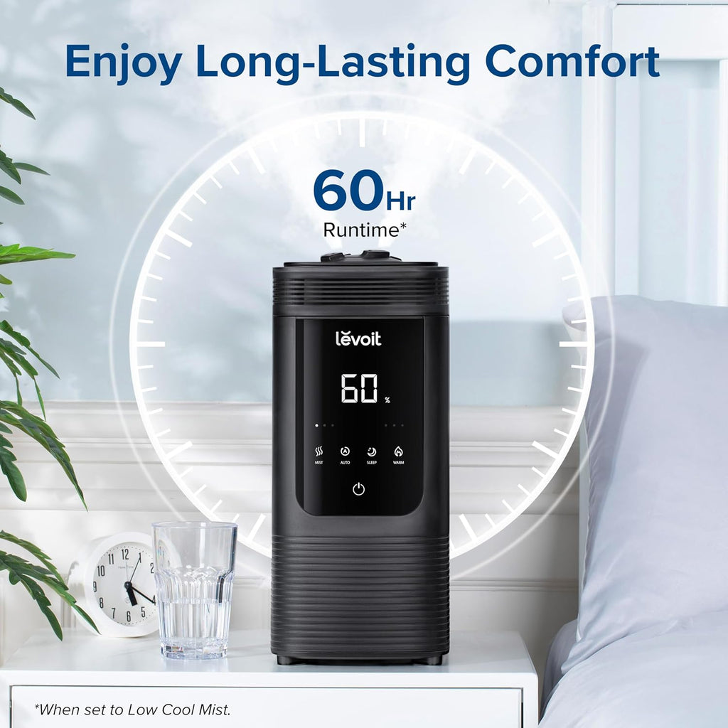 6L Smart Warm and Cool Mist Humidifiers for Home Bedroom, 60H | Auto Customized Humidity for Large room, Schedule