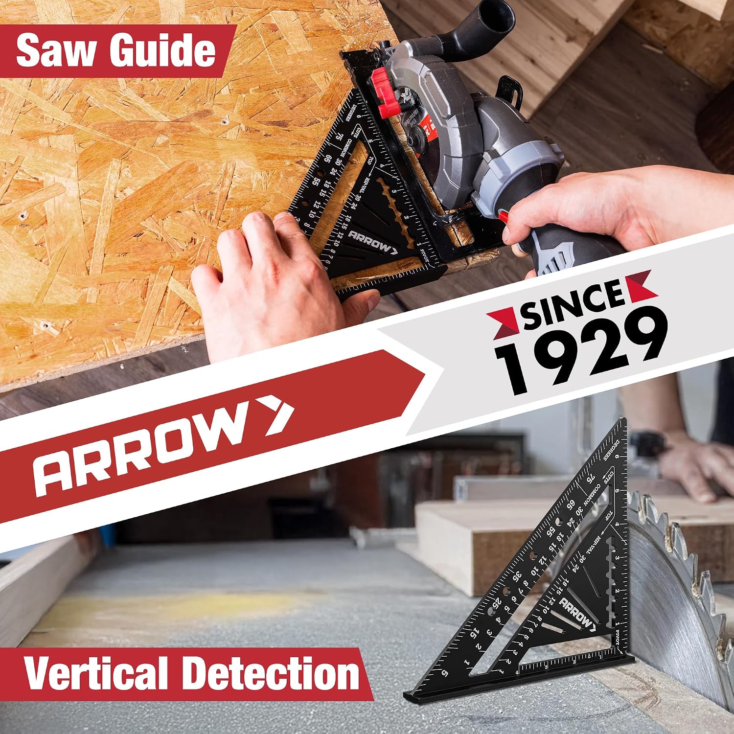 Arrow 7" Alloy Carpenter Square and 12" Combination Square Set | Aluminum Alloy, Zinc Alloy, Woodworking Rafter