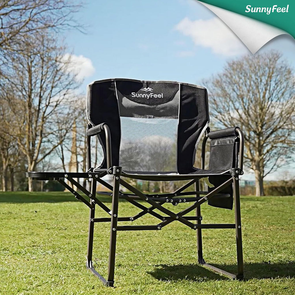 Camping Directors Chair, Heavy Duty,Oversized Portable Folding Chair with Side Table, Pocket for Beach
