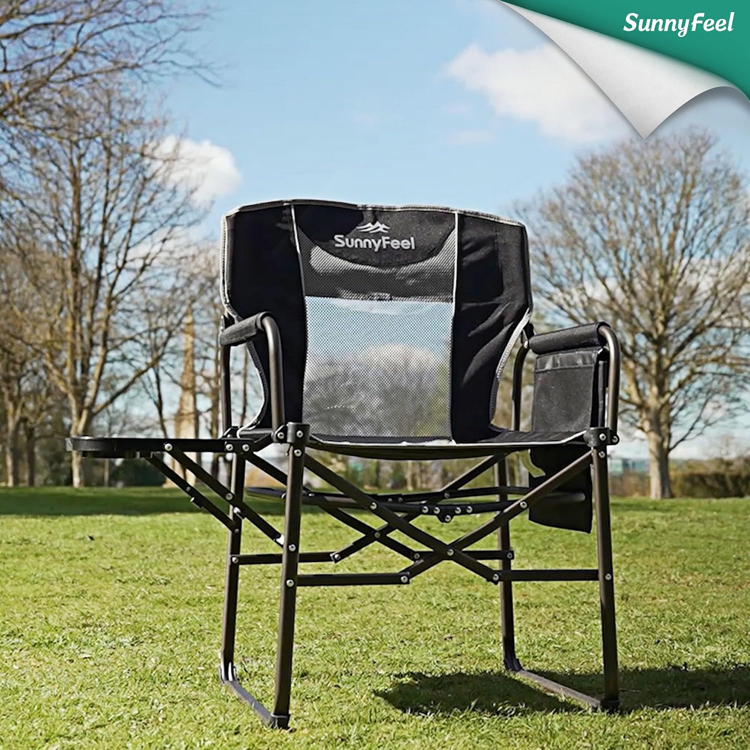 Camping Directors Chair, Heavy Duty,Oversized Portable Folding Chair with Side Table, Pocket for Beach
