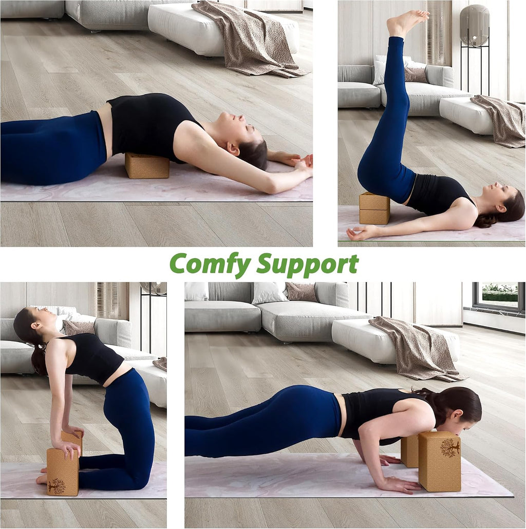 Cork Yoga Blocks 2 Pack Set, Natural Cork Soft Non-Slip Yoga Blocks, High Density & Eco Friendly Yoga Accessories for