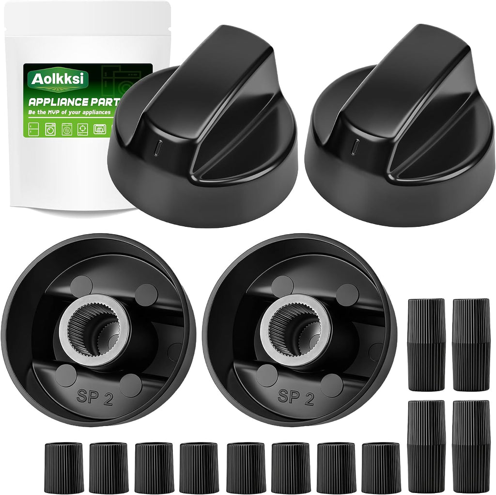 Upgraded 4 Pack Universal Black Control Knobs with 12 Adapters - Wide Application for Oven, Stove, and Range Universal Knobs - Knob D-Hole Compatible with 0.24, 0.31 inch