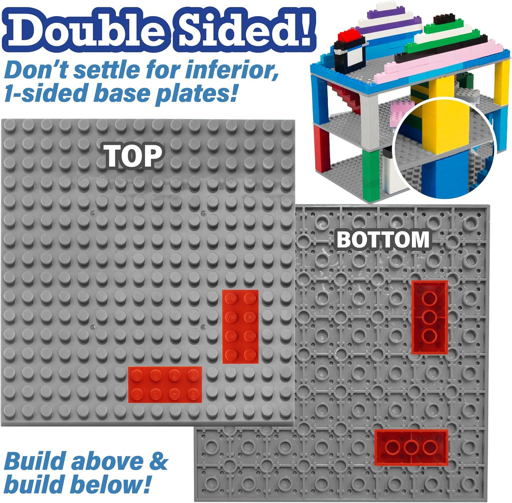 Classic Baseplates for Building Bricks, Gray 5"x5" Plates, 10 Pack Bulk Set