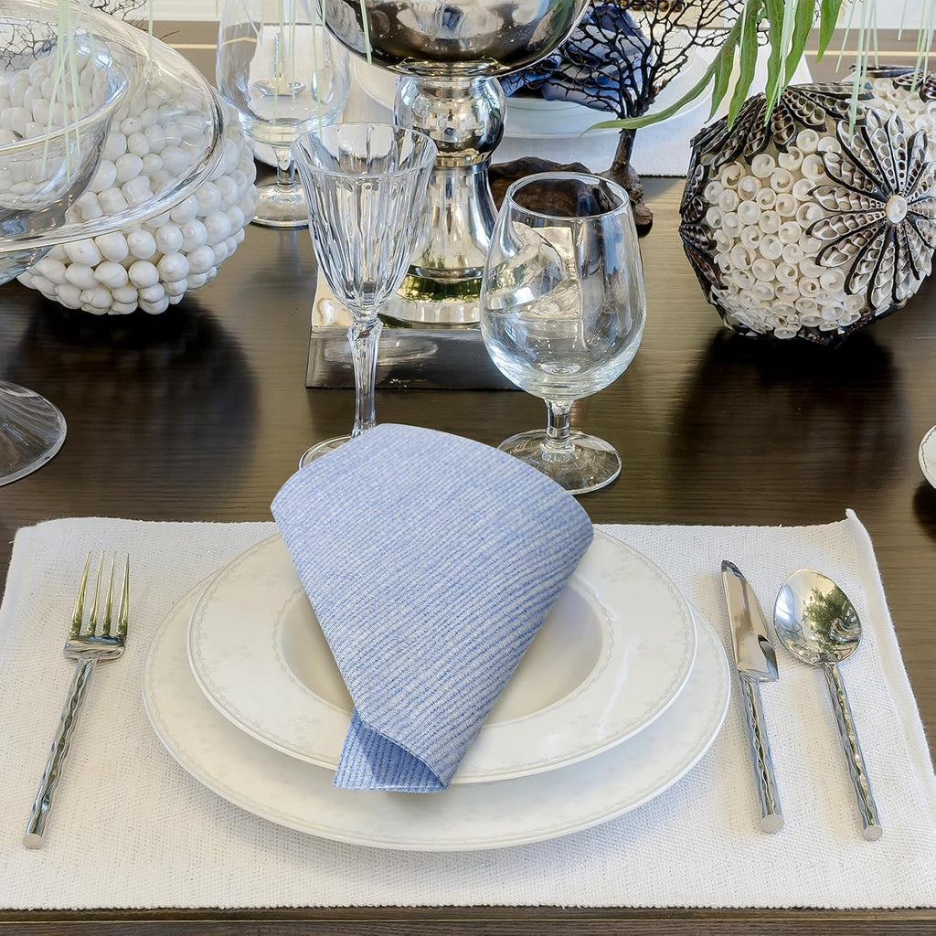 100 Pack Blue Linen Cocktail Napkin 10x10 Inch Disposable Napkins
