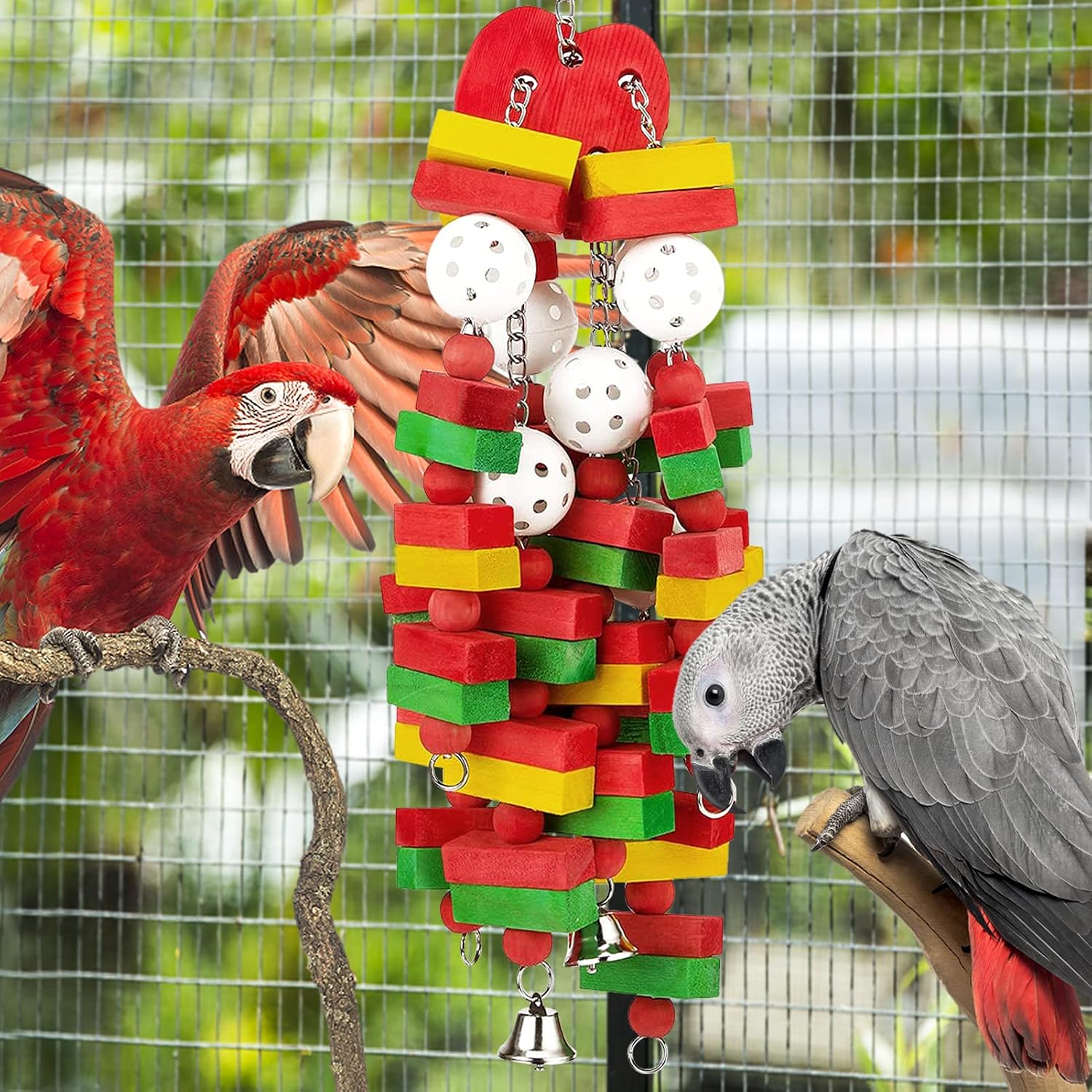 Large Bird Parrot Toys for Cockatoos African Grey Macaws Amazon Parrots | MEWTOGO, Brightly Colored, Appealing to