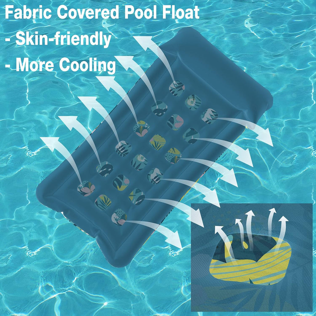 Oversized Pool Float Lounge Fabric-Covered 73" x 39", Inflatable Tanning Pool floaties for Adults, Pool Raft Lounger