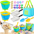 Beach Toys for Kids 24 Pcs Metal Sand Sifter Collapsible Beach Buckets Set | Stainless Steel Sand Shovel, Sandcastle