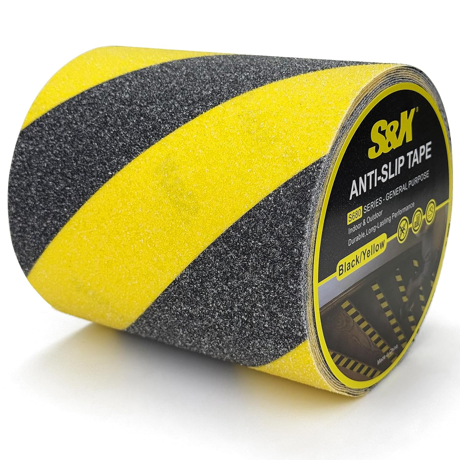 Anti Slip Tape 6in x 33ft Grip Tape for Stairs & Ramps, Black/Yellow | Heavy Duty Waterproof 60-Grit Non Skid Tread