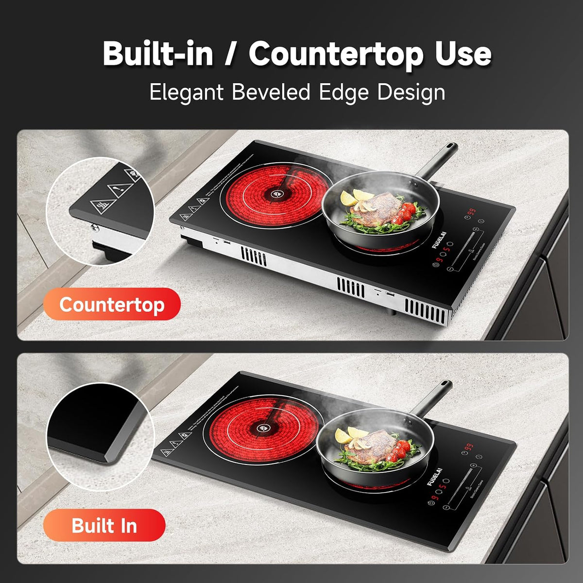 2-Burner Electric Cooktop, 3200W 240V Ceramic Hot Plate