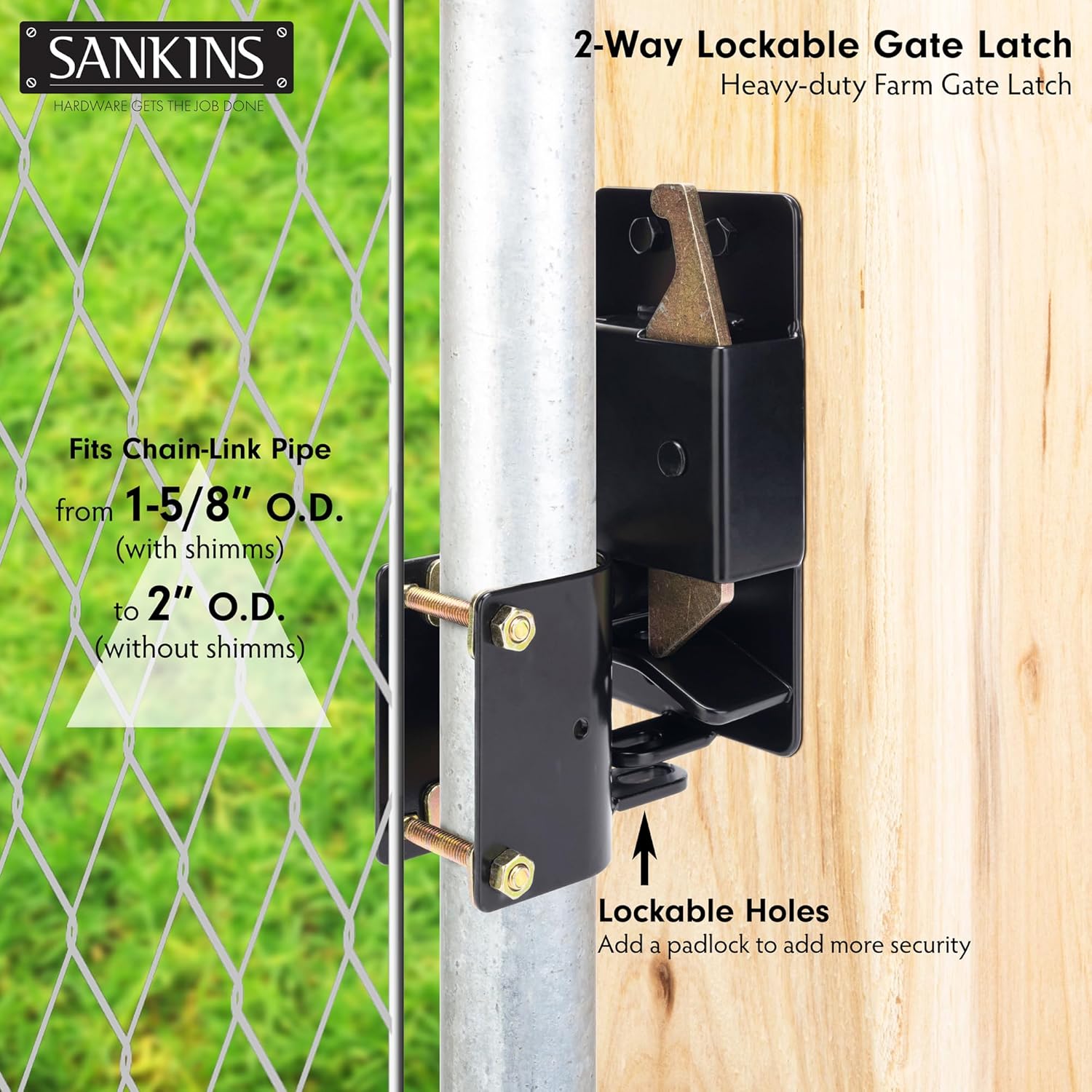 2 Way Heavy Duty Lockable Gate Latch, Black Anti-Sag Farm Gate Latch, Two-Way Livestock Gate Latch Hardware for
