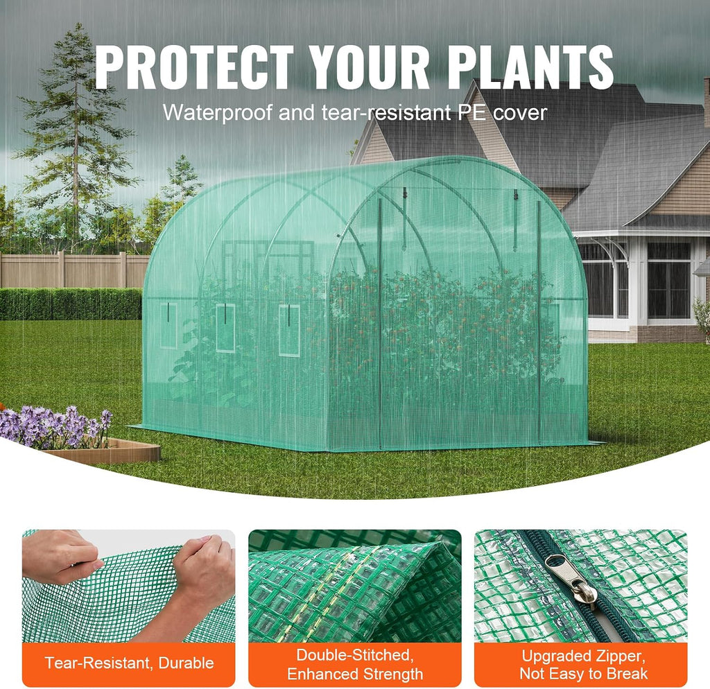 Walk-in Tunnel Greenhouse, 9.6x6.4x6.2 ft Hoop House Greenhouse Tunnel, Plant Hot House with Galvanized Steel Frame