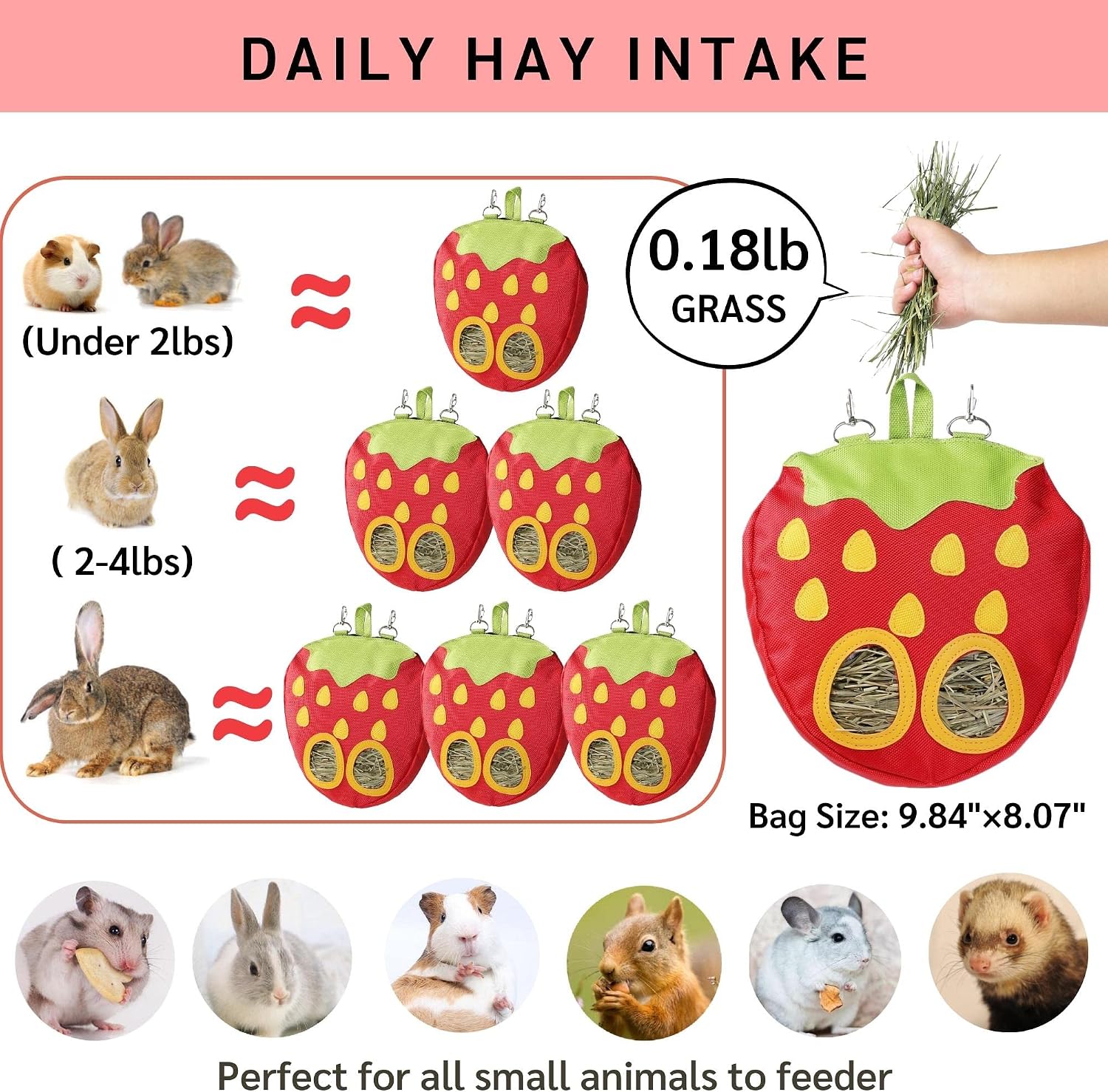 Rabbit Hay Feeder Bag for Cage Guinea Pig Timothy Hay Dispenser Storage Manger Hanging Large Less Waste for Bunny