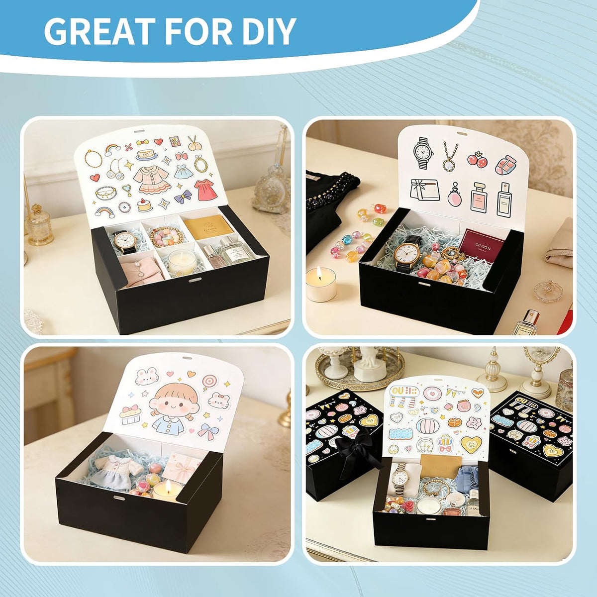 Black Gift Boxes, 10x10x5 Inch Proposal Box, 10 Pack Bridesmaid Boxes