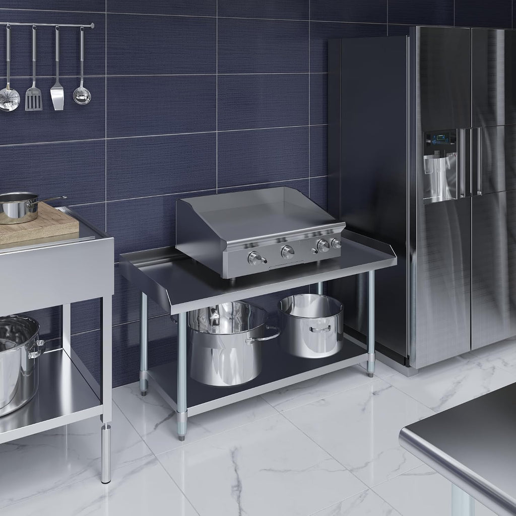 24 x 48 in. Stainless Steel Equipment Stand, 24 in. High - NSF 18-Gauge Top with Undershelf & Adjustable Feet |