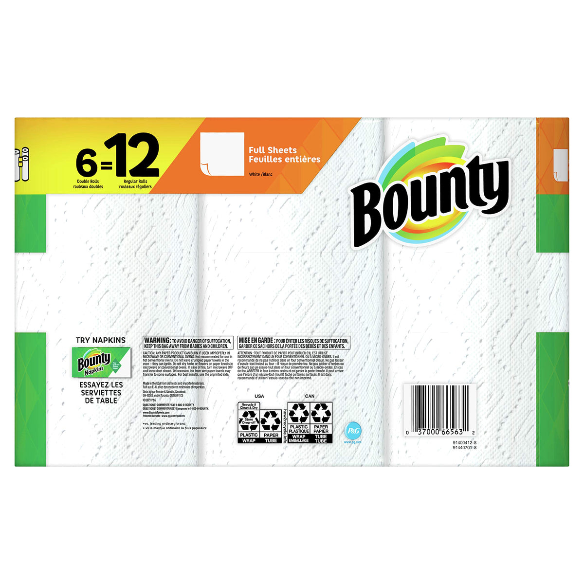 Full Sheet Paper Towels, White, 6 Double Rolls = 12 Regular Rolls