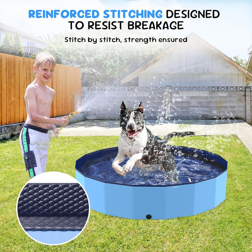 47'' Foldable Dog Pet Bath Pool, Heavy Duty Non-Slip Kiddie Pool, Plastic Pet Wading Pool for Puppy Small Medium