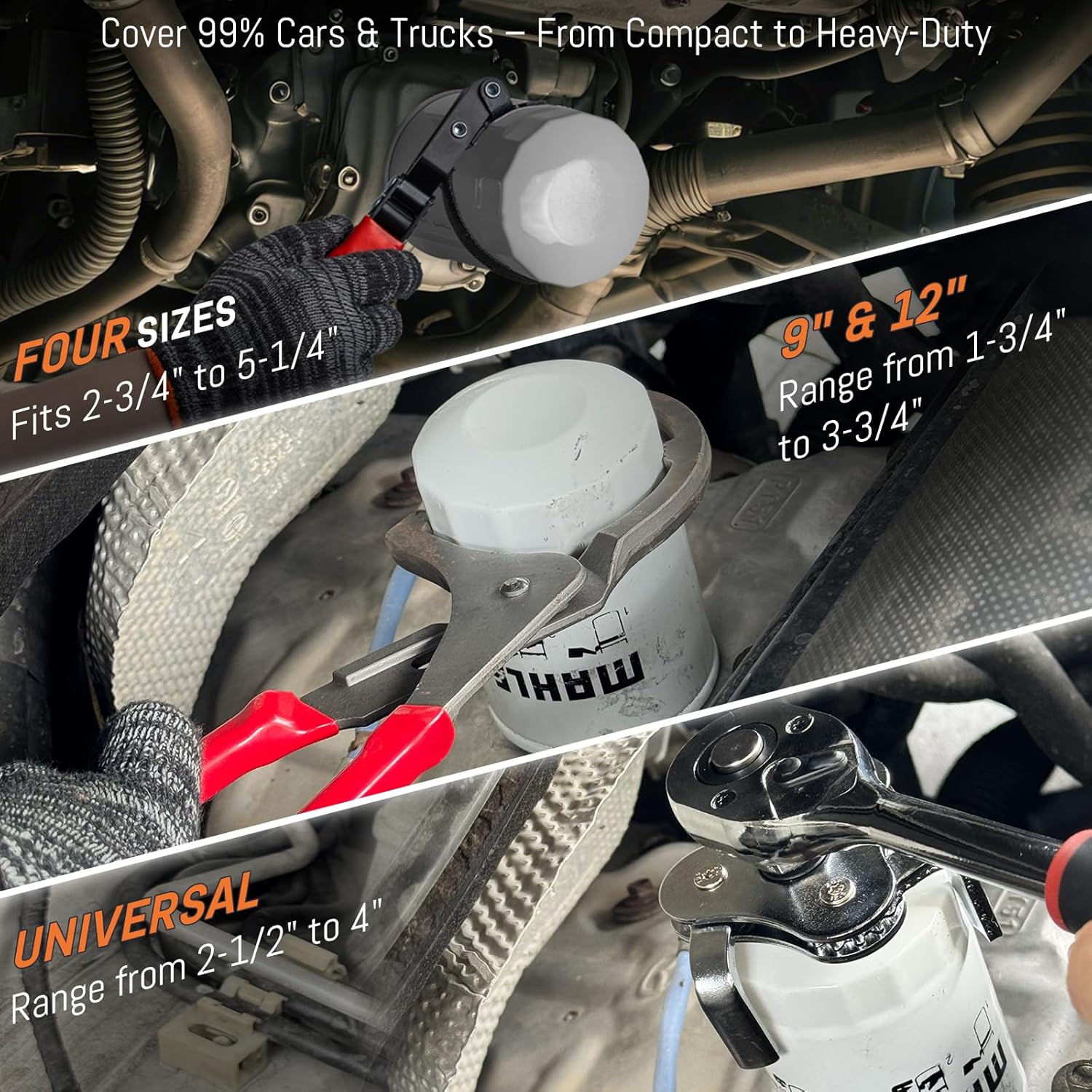 8-Piece Oil Filter Wrench Set, Oil Filter Removal Tool Cover 2-3/4" to 5-1/4", 9" & 12" Adjustable Oil Filter Pliers