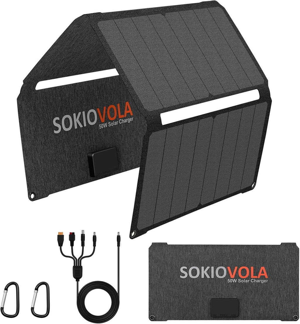 [Upgraded] Foldable Solar Panels 50W Portable Solar Panel Charger 3 Output Ports (USB-A USB-C DC) Folding Solar Panel