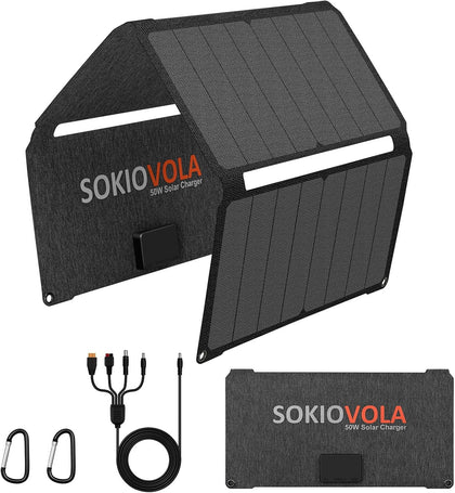 [Upgraded] Foldable Solar Panels 50W Portable Solar Panel Charger 3 Output Ports (USB-A USB-C DC) Folding Solar Panel