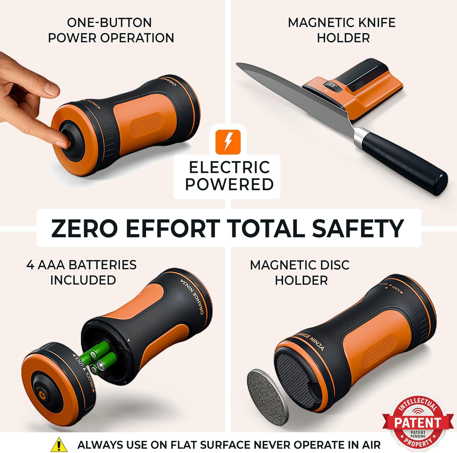 Orange Ninja Electric Rolling Knife Sharpener – Magnetic Lock, No Skill Required – 5 Knife Sharpening Angles