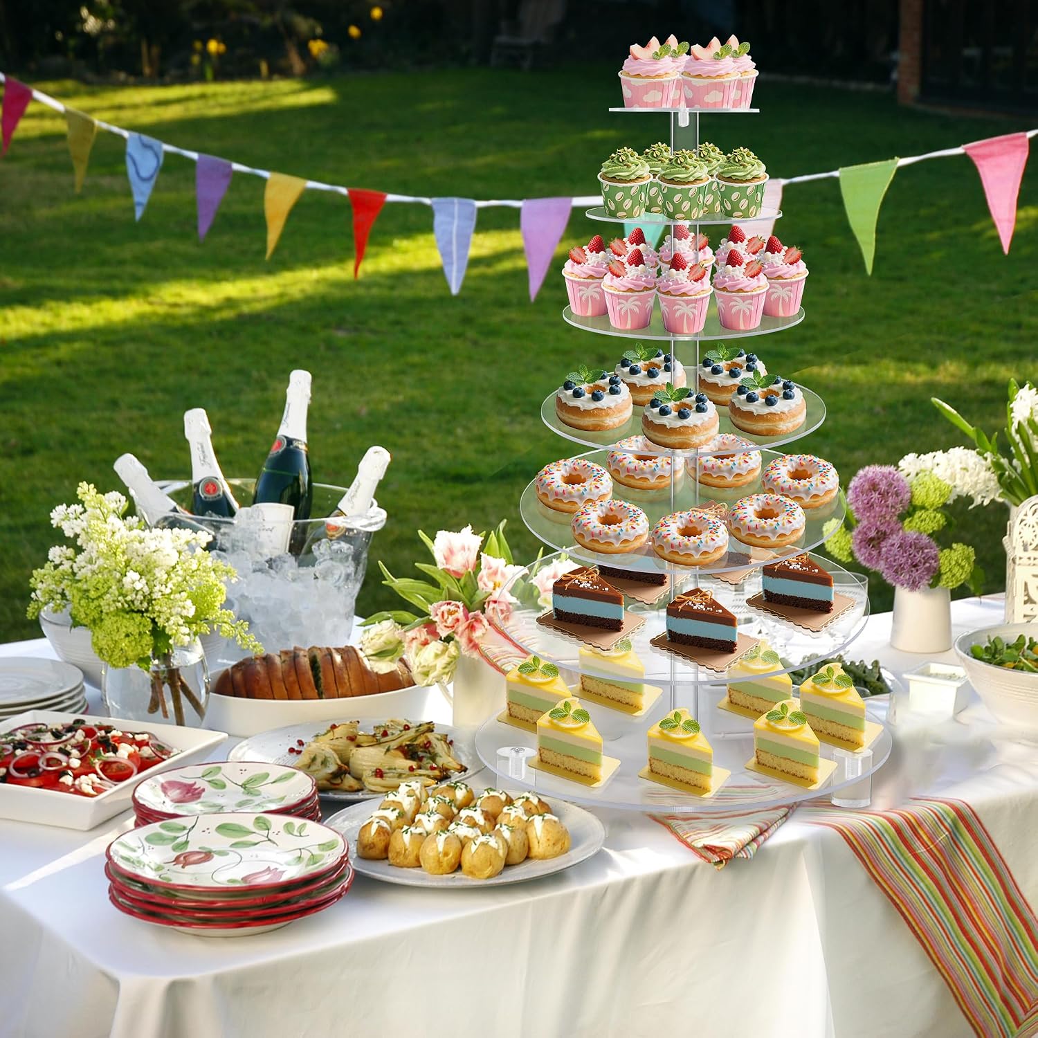 Large Cupcake Stand, 7 Tier Cupcake Tower Tree, Round Cupcake Display Stand, Tiered Cupcake Holder for Party,Clear