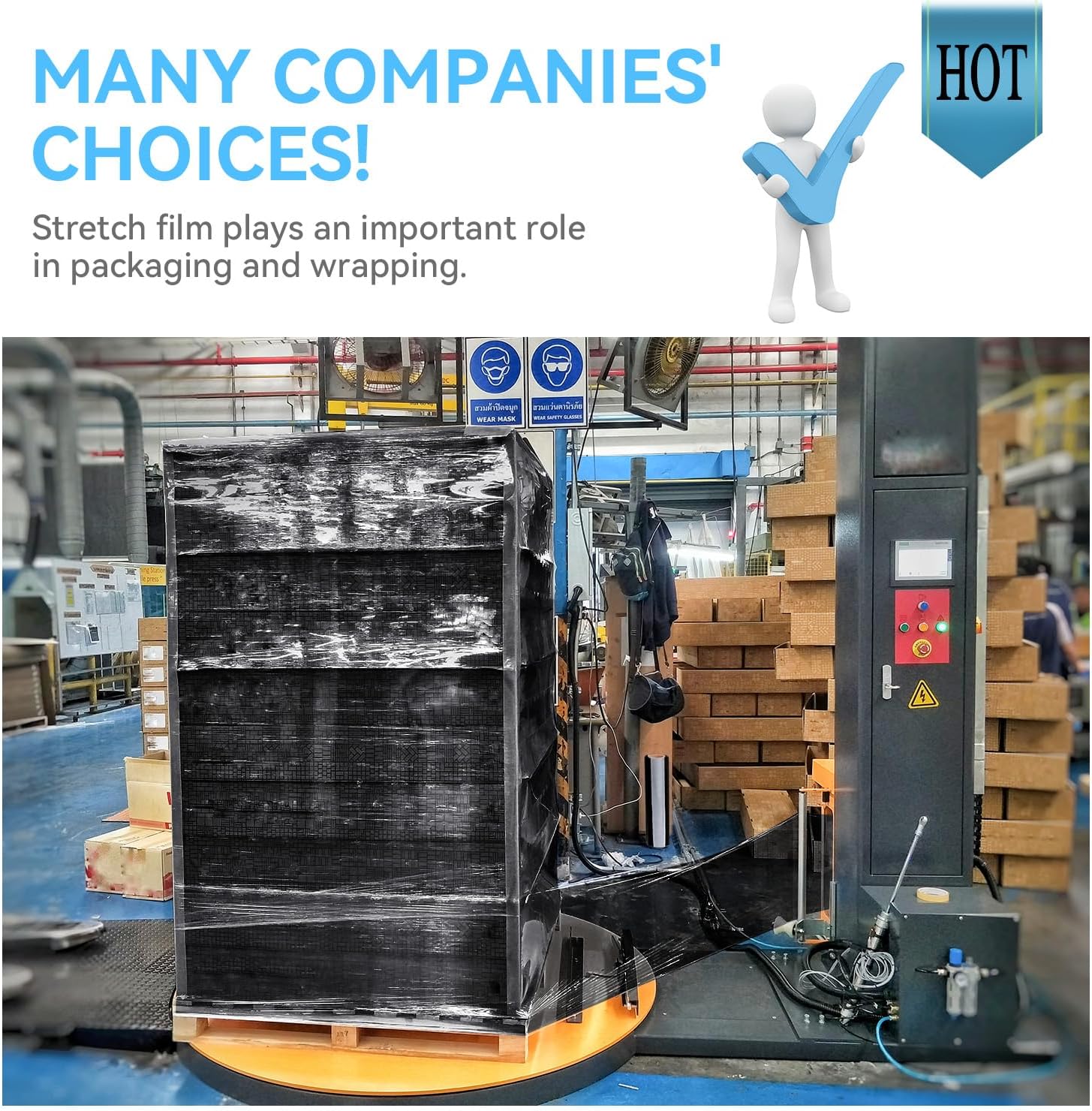 18" Black Plastic Shrink Wrap Roll for Moving, Furniture Wrapping, 1500 Feet, 80 Gauge, 500% Stretch, Industrial