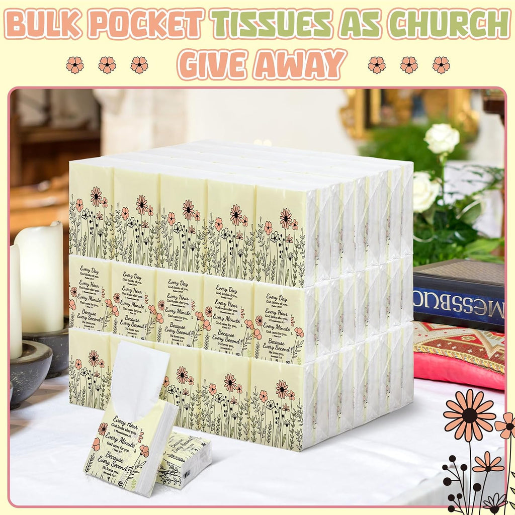 50 Pack Pocket Tissues Travel Packs 3 Ply,500 Sheet,Wild Flower