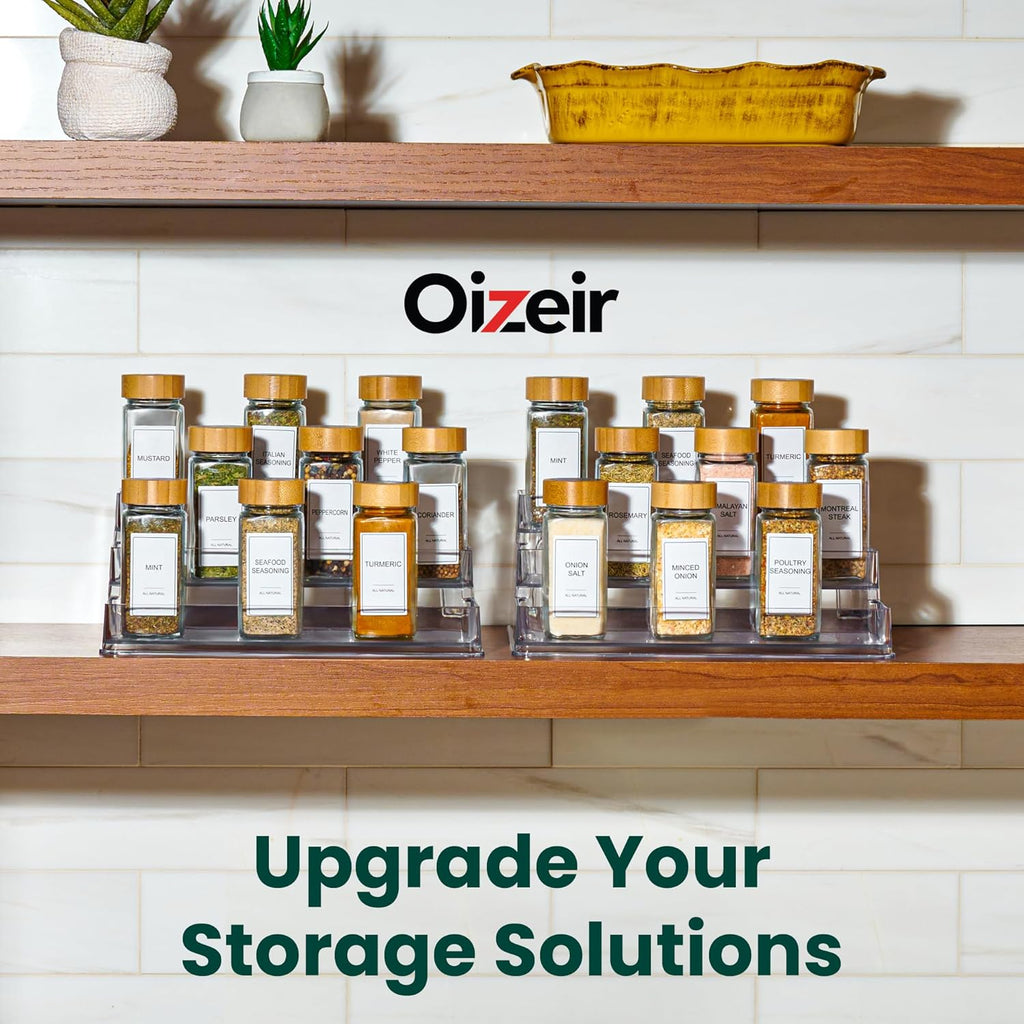 Clear Spice Rack (2-Pack) - 3-Tier Acrylic Organizer for Cabinet - Deep Spice Shelf - 10.4 x 9.6 x 4 Inches - Holds