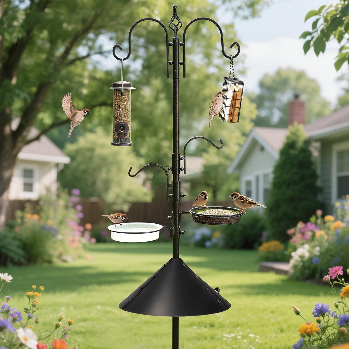 Bird Feeders Bird Feeding Station Kit Bird Feeding Pole Wild Bird Feeder Hanging Kit with Squirrel Guard Baffle Suet