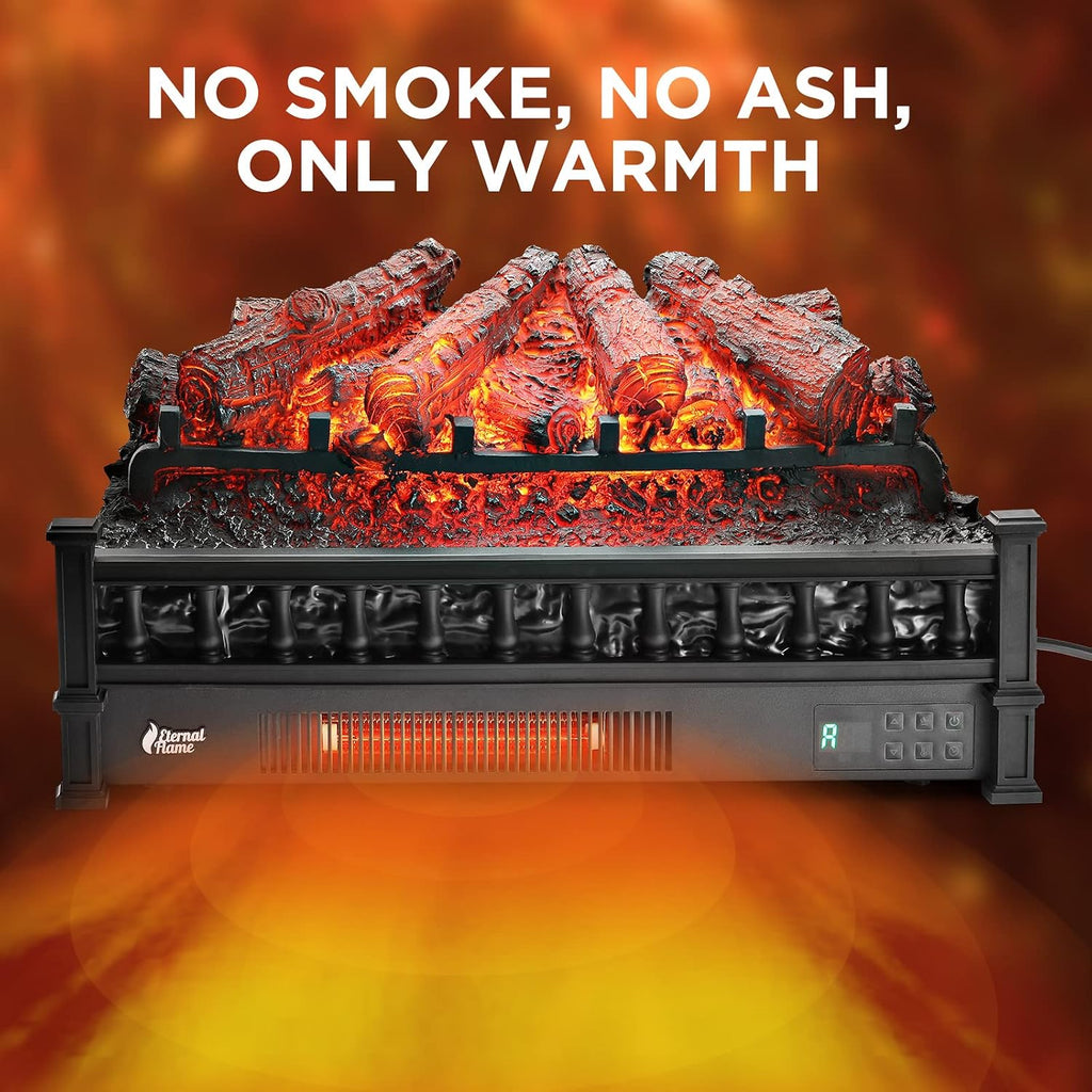 Eternal Flame 26-Inch Infrared Quartz Electric Fireplace Log Heater - Realistic Pinewood Logs, Adjustable Flame