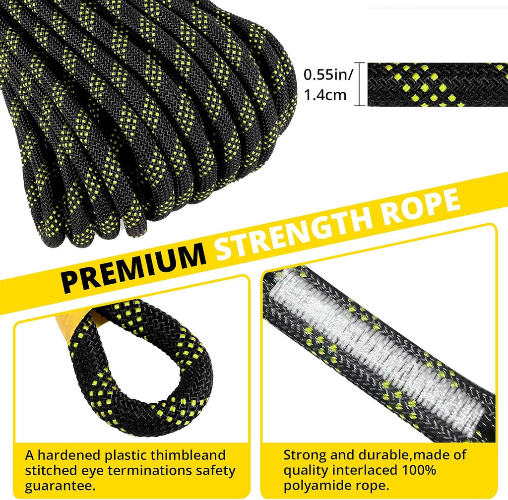 TRSMIMA Rope Harness Safety Lanyard：25ft Roofing Rope Fall Protection | Vertical Safety Harness Rope With Grab Snap