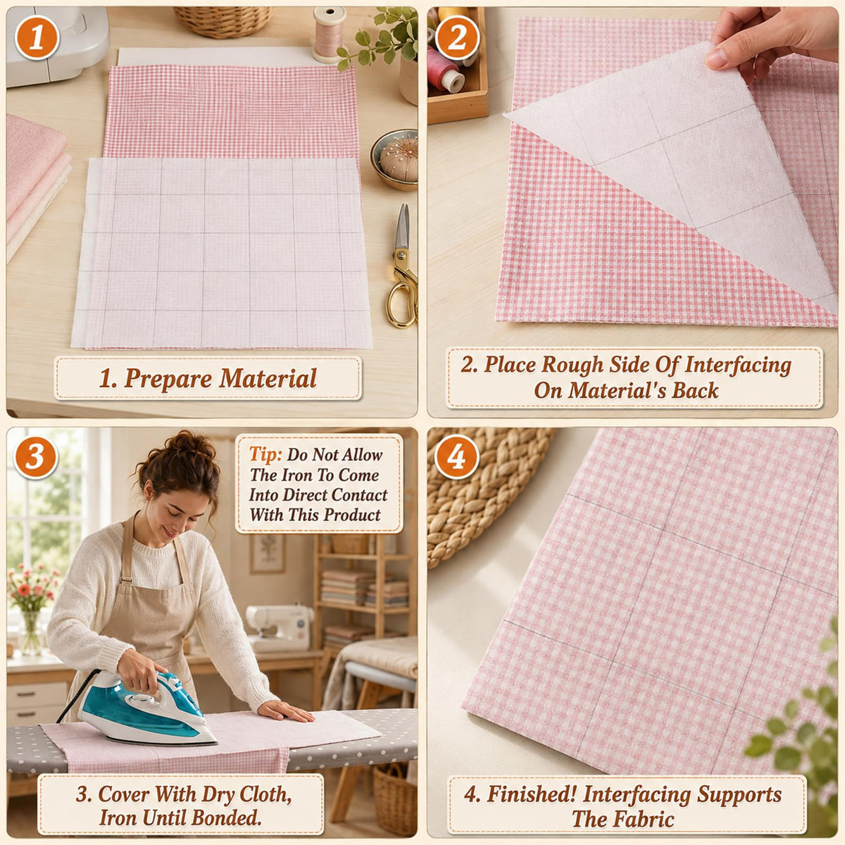 Fusible Interfacing for Sewing 2.5 Inch Grid Iron on Interfacing, White